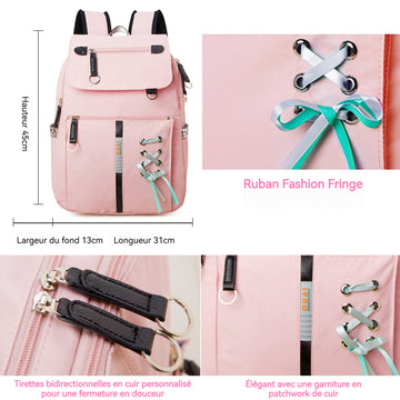 artable 31x45x13cm sac à dos rose grande capacité convient pour l'école/les voyages/le shopping/les fêtes cartable pour fille